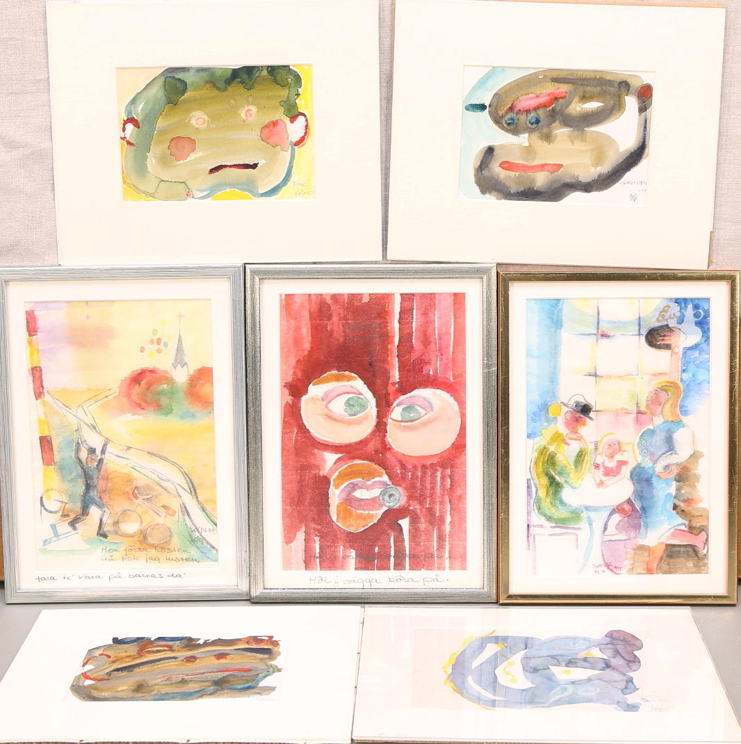 WANJA "NONES" HÅKANSSON. Akvareller, 7 st, signerade.