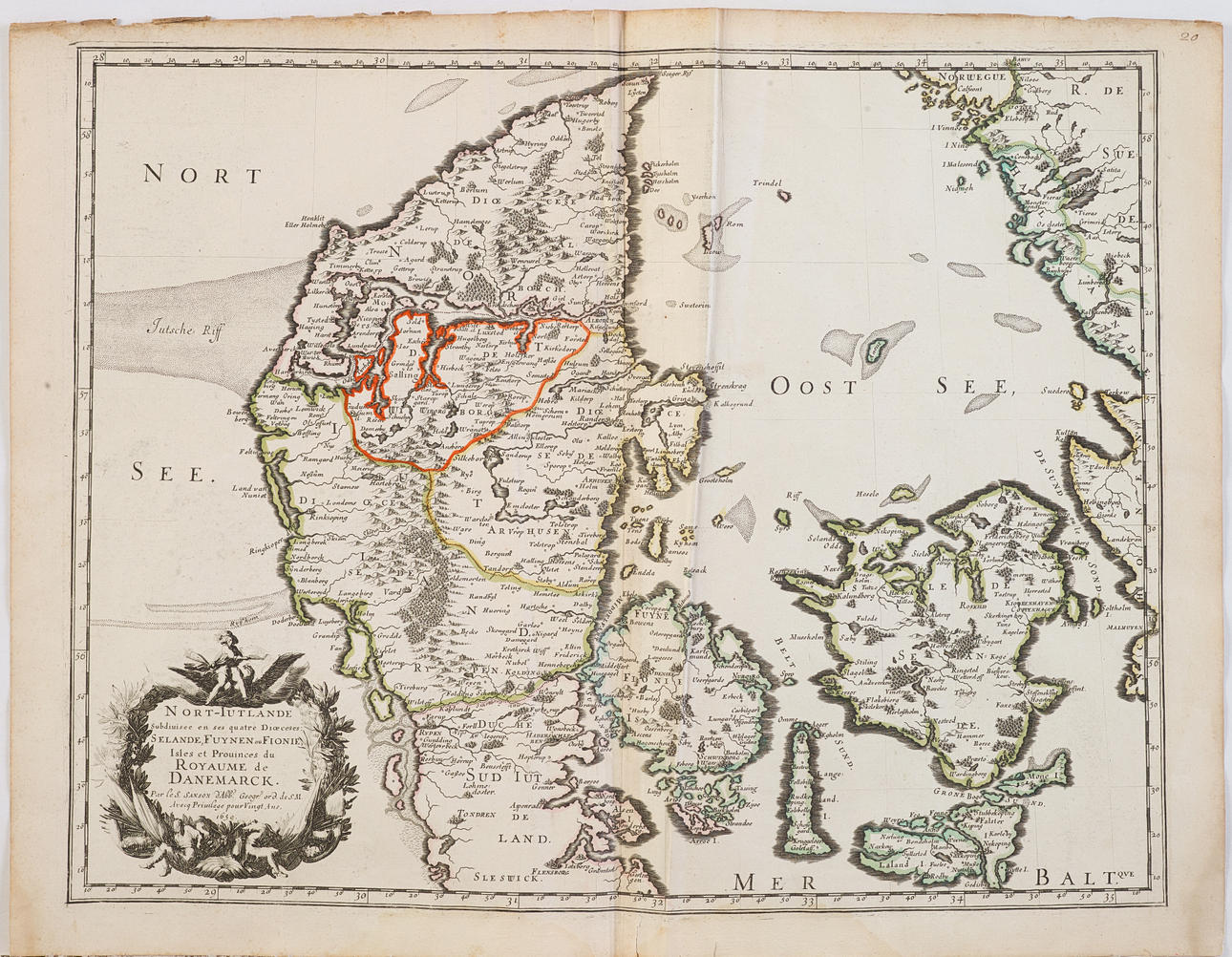 DENMARK, 2 MAPS BY SANSON - MARIETTE, CA 1660.