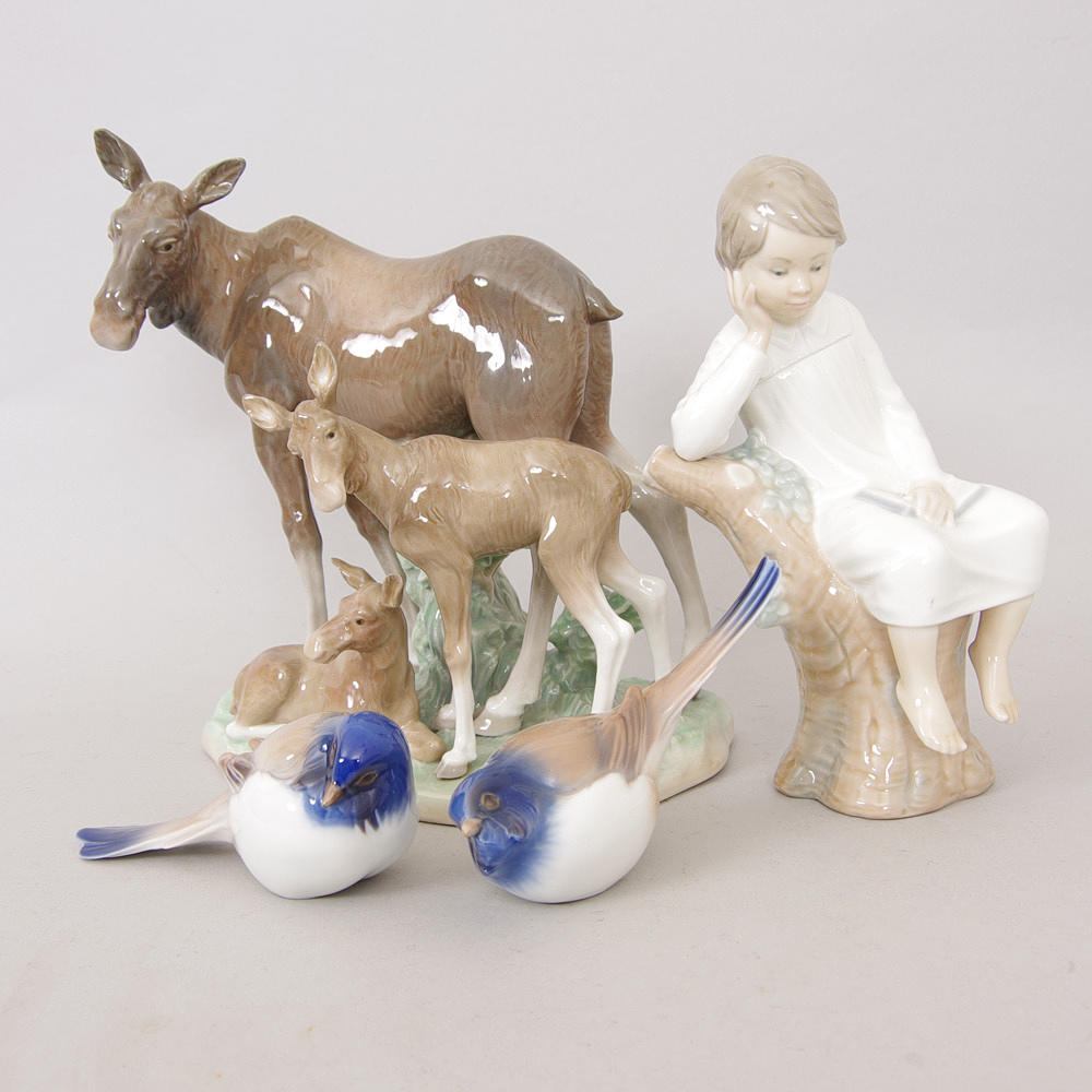 FIGURINER, 4 stycken, porslin, Lladro och Bing & Gröndal.