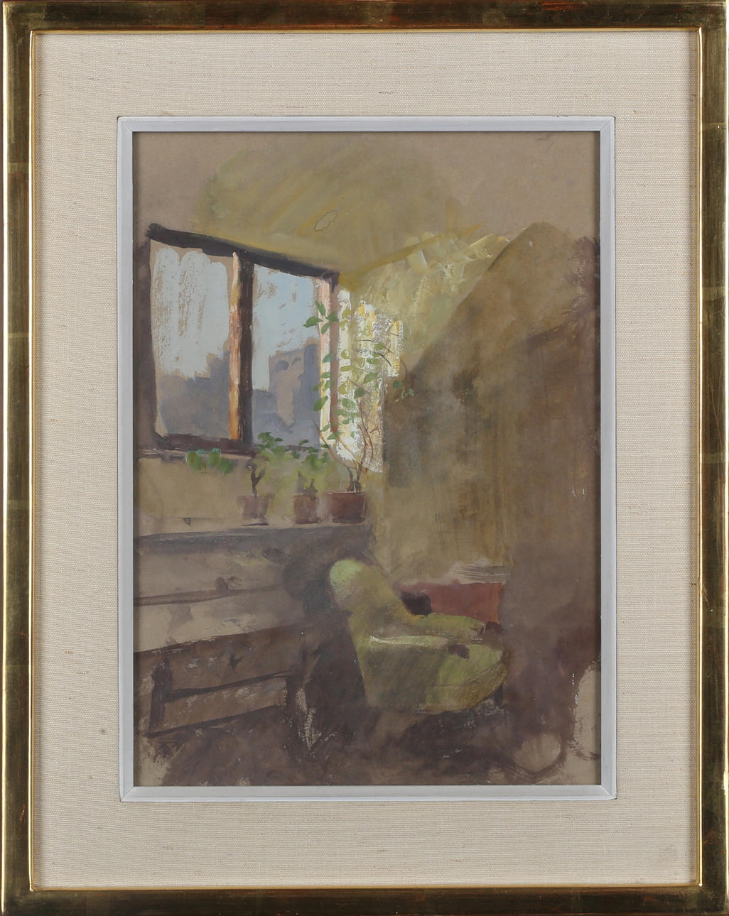 EVA BAGGE. TILLSKRIVEN. , rumsinteriör, akvarell, osignerad.