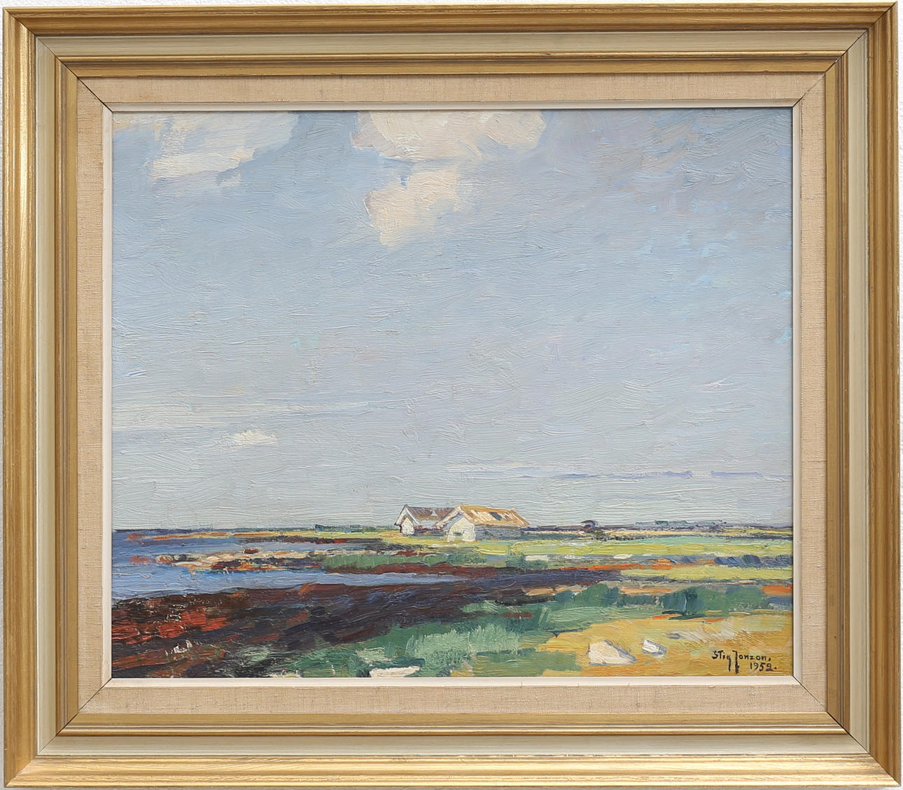 STIG JONZON. "Stranden, Stenåsa, Öland". Olja på pannå, signerad och daterad 1952.