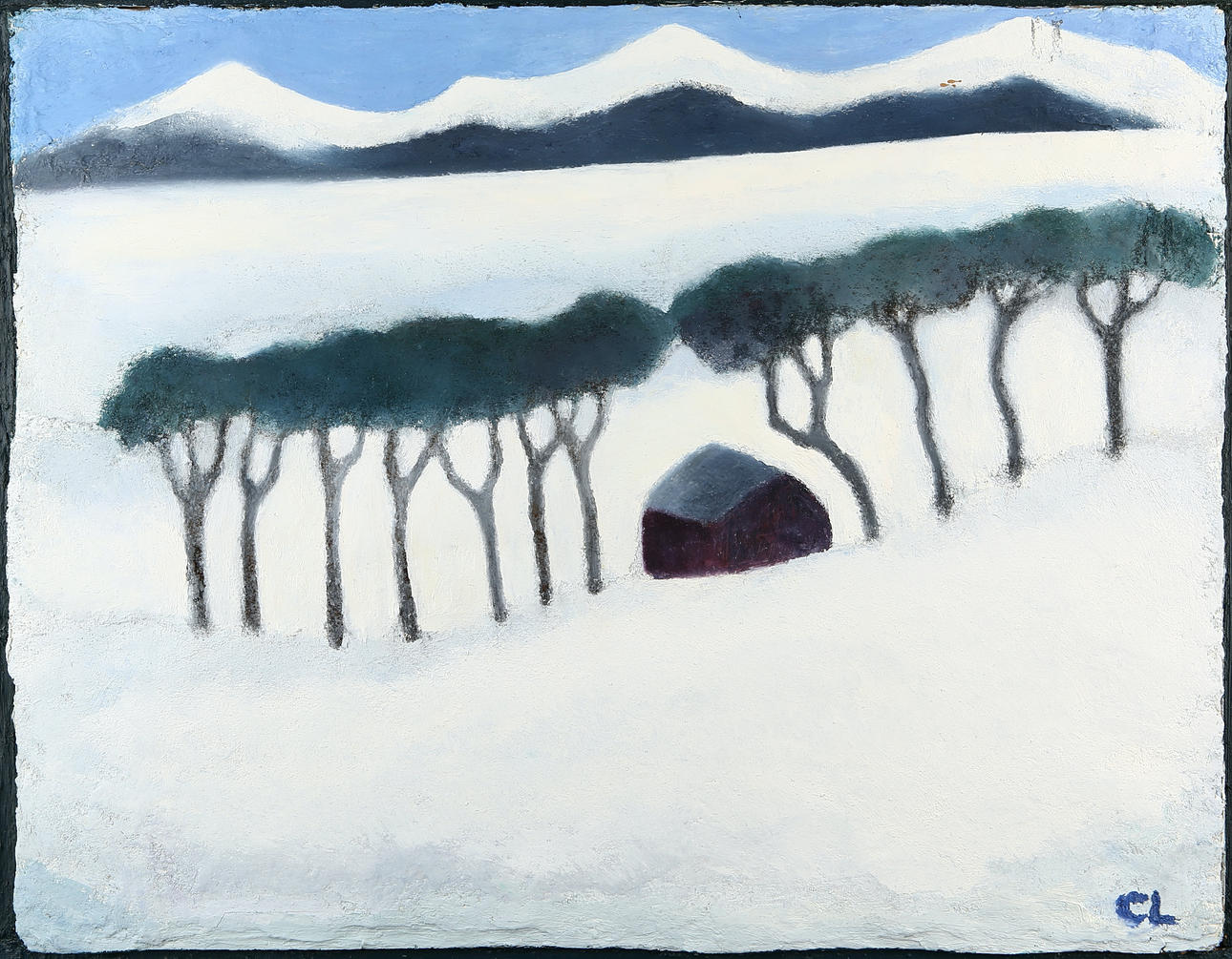 CECILIA LARSSON. Winter landscape, mixed media, monogram signed.