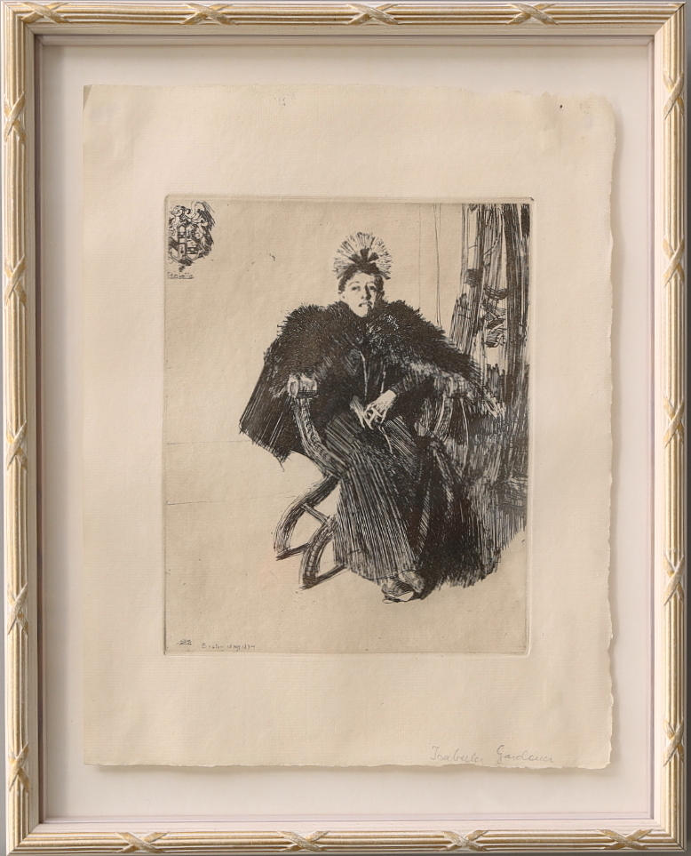 ANDERS ZORN. EFTER. Heliogravyr av etsning, "Isabelle Gardener" signerad och daterad i plåten, 1894.