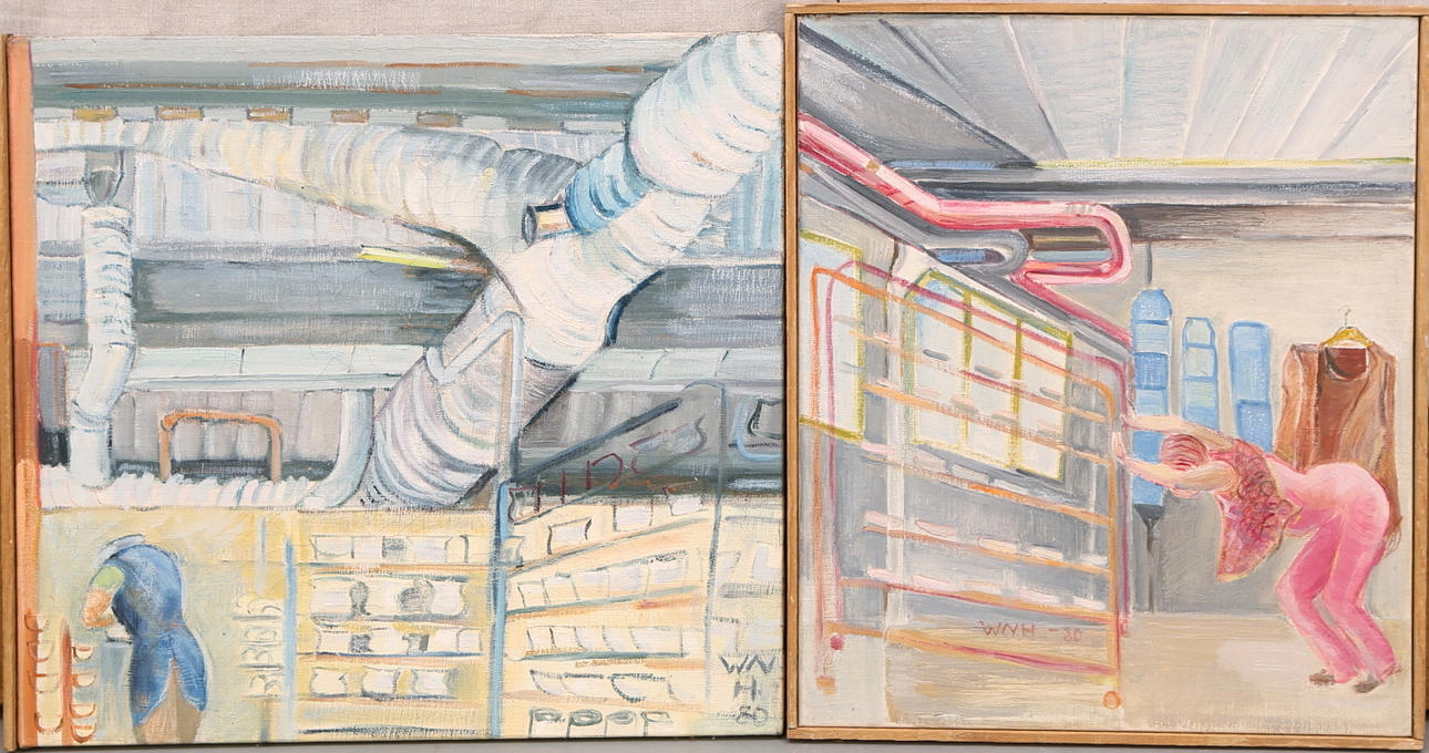 WANJA "NONES" HÅKANSSON. Olja på duk, 2 st, Rörstrand motiv, signerade, daterade -80.