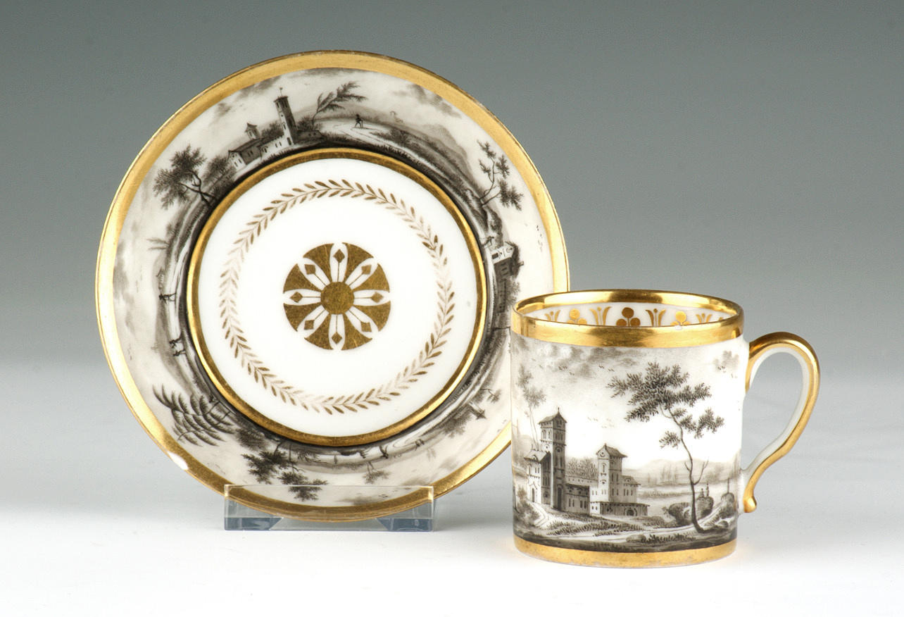 NAST A PARIS. ”SVART PARTIMÅLNING, IMPERIET/BIEDERMEIER, PORSLINSKOPP”.