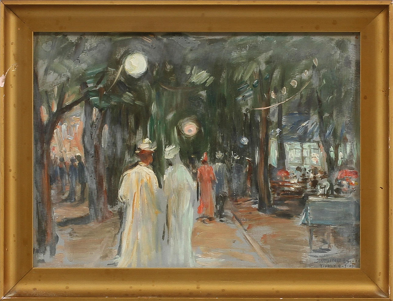 INGEBORG WESTFELT EGGERTZ. "Tivoliafton i Köpenhamn", oljemålning, signerad.