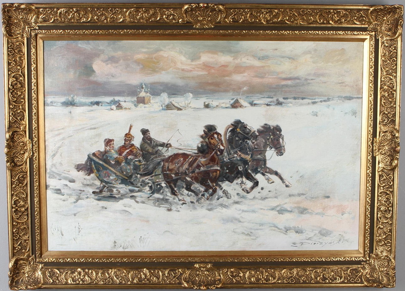 EDWARD PIERZYNSKI. Droska, olja på duk, signerad.