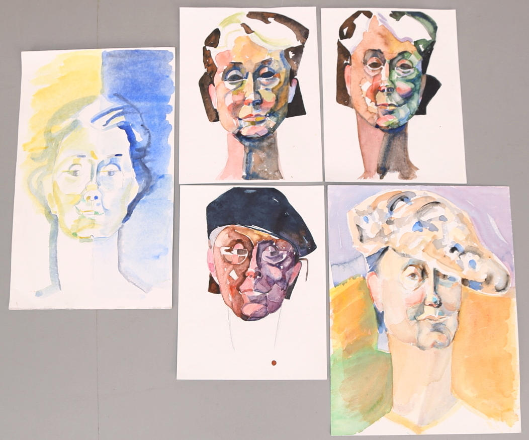 WANJA "NONES" HÅKANSSON. Akvareller 5 st, självporträtt, osignerade.