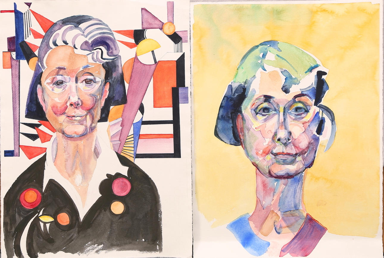 WANJA "NONES" HÅKANSSON. Akvareller 2 st, självporträtt, osignerade.