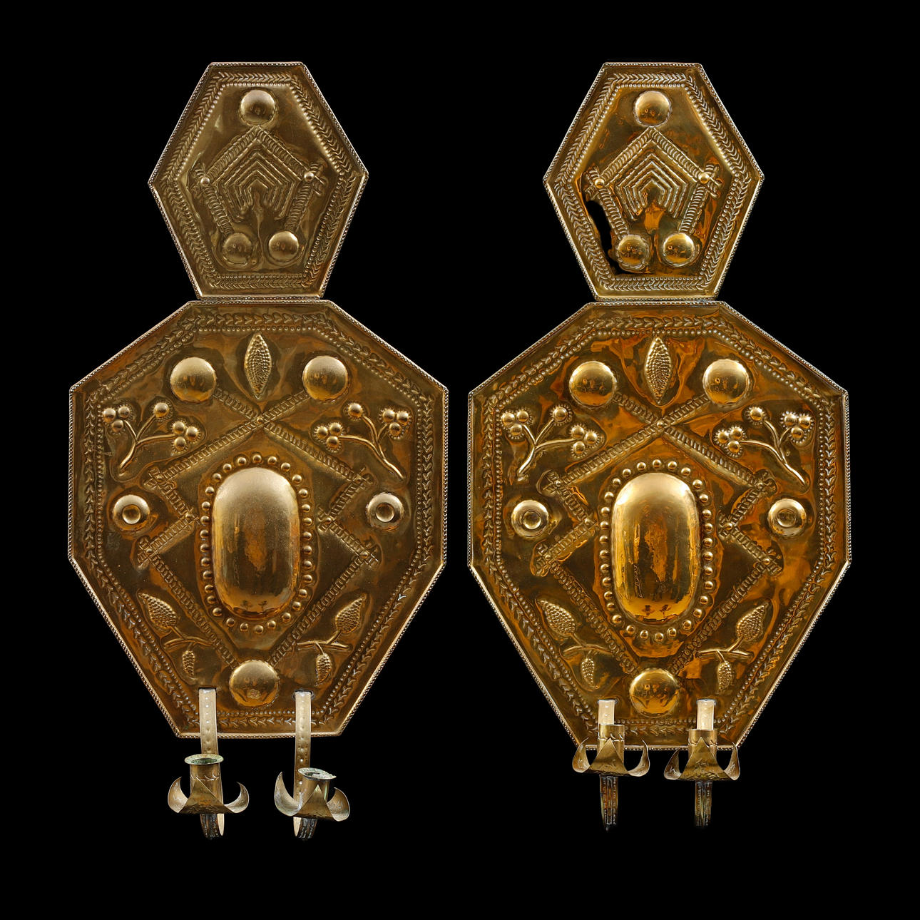 WALL PLATES, a pair, brass.