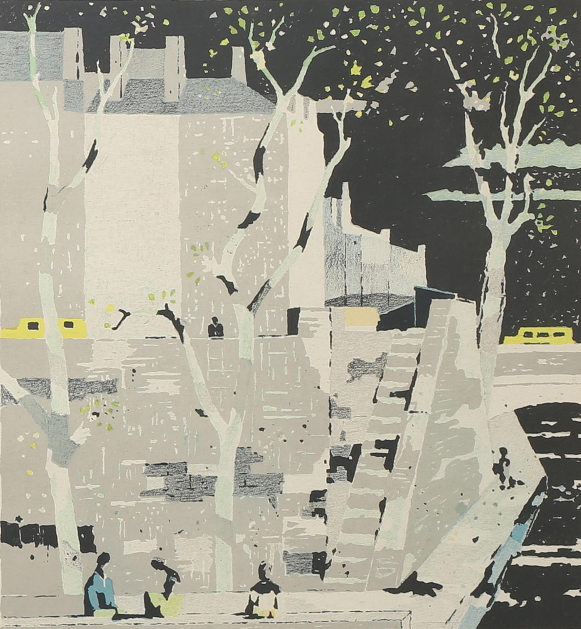 AXEL OLSON. Stadsmotiv. Färglitografi, signerad och numrerad 127/260.