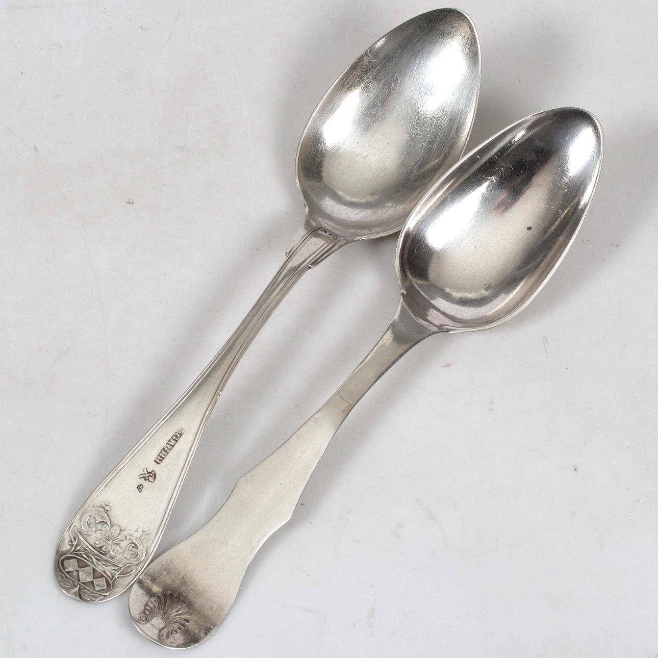 SPOONS, 2 pcs, silver, i.a. Lars Grubb, 19th century.