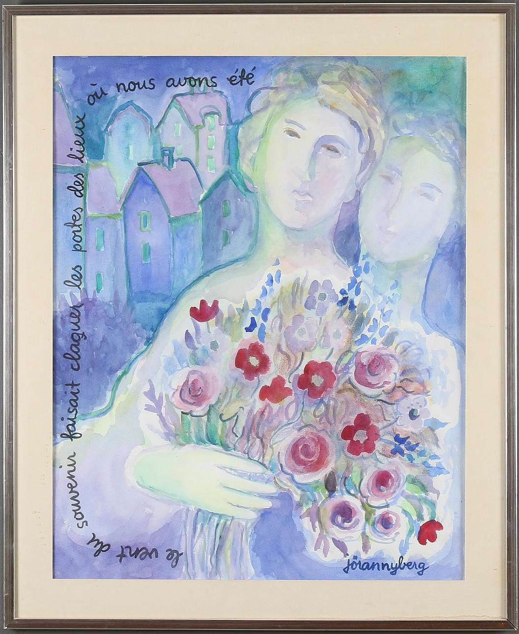 JÖRAN NYBERG. Akvarell, par i Paris. Signerad.