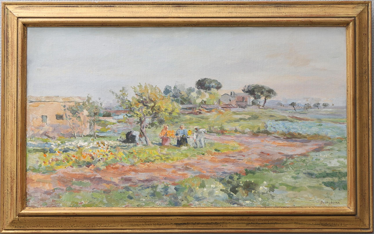 SVEN JOANN. "Trädgårdsodling på Roms Campagna". Olja på pannå, signerad.