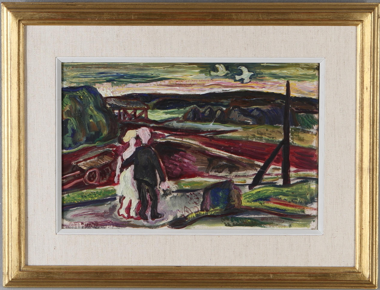 OLLE NORDBERG. Kärlekspar, olja på pannå, signerad.