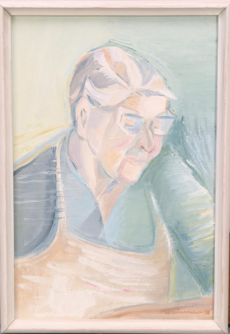 WANJA "NONES" HÅKANSSON. Olja på duk, "Faster Hulda 85 år" signerad och daterad -78.