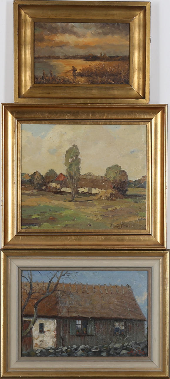 PARTI TAVLOR, 3 st, olja på duk/pannå, signerade, bl. a Alwin Dahl.