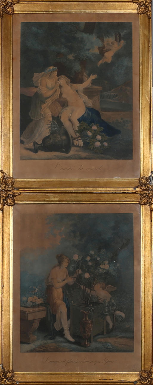 FÄRGGRAVYRER, 2 st, handkolorerade, 1800-tal.