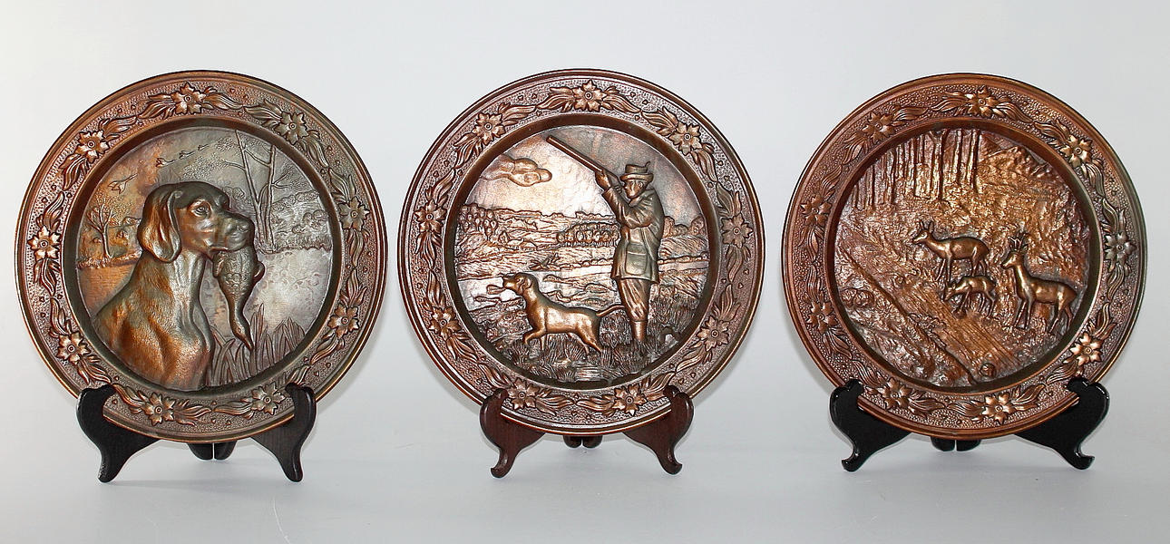 FAT, 3 st koppar, jaktmotiv.