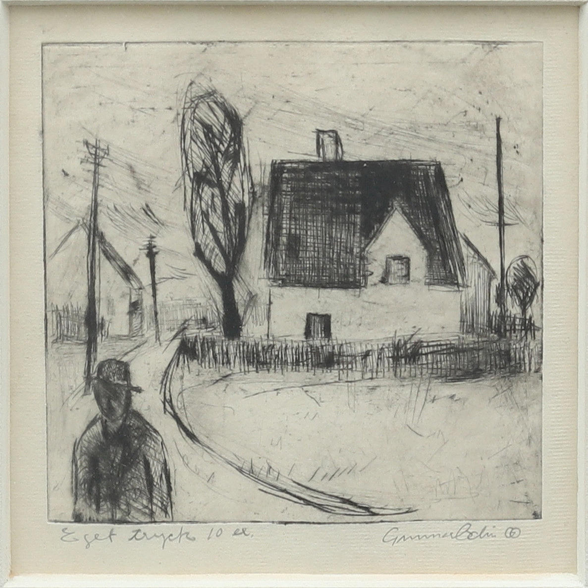 GUNNAR ODIN. Gående man, eget tryck, signerad. Konst - Grafik - Auctionet