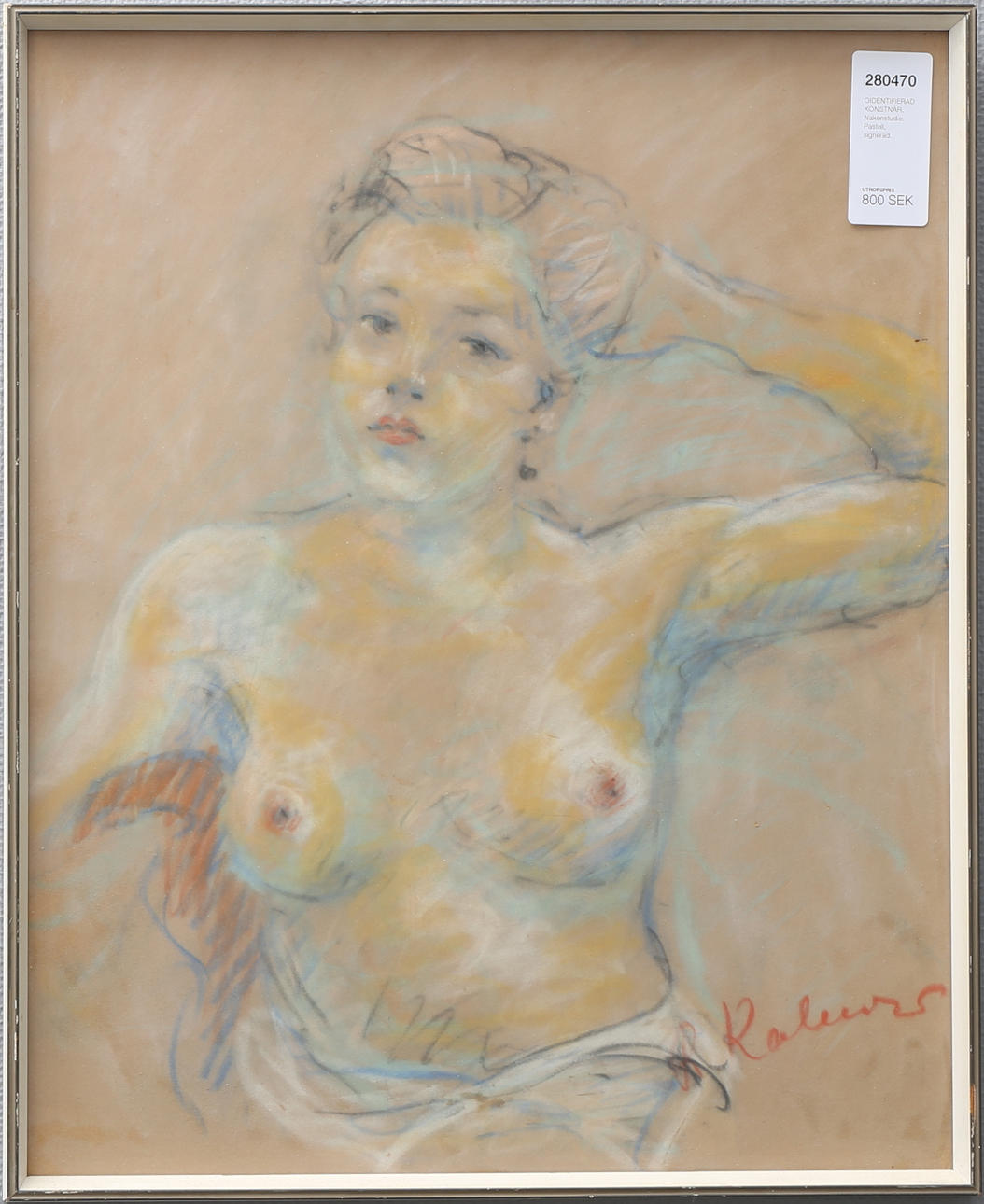 OIDENTIFIERAD KONSTNÄR. Nakenstudie. Pastell, signerad.