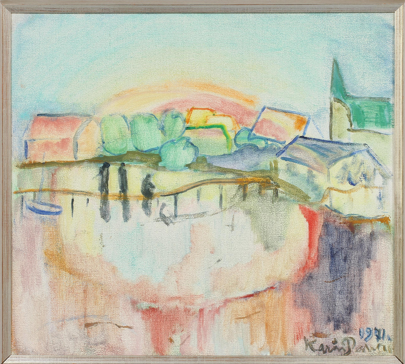 KARIN PARROW. Landskap med hus, olja på duk, signerad o daterad 1971.