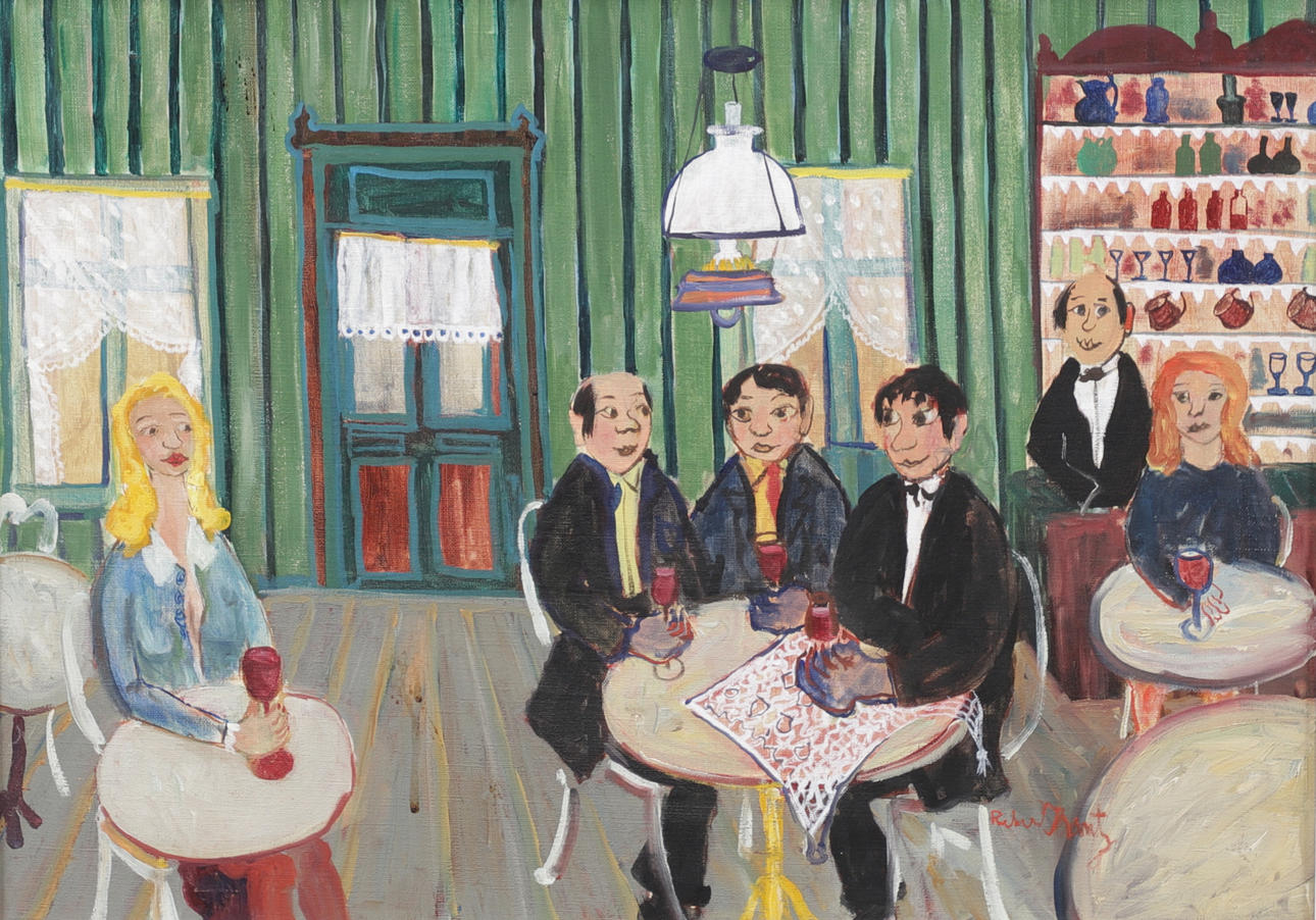 RICKARD KRANTZ. Cafe interior, oil on canvas, signed.