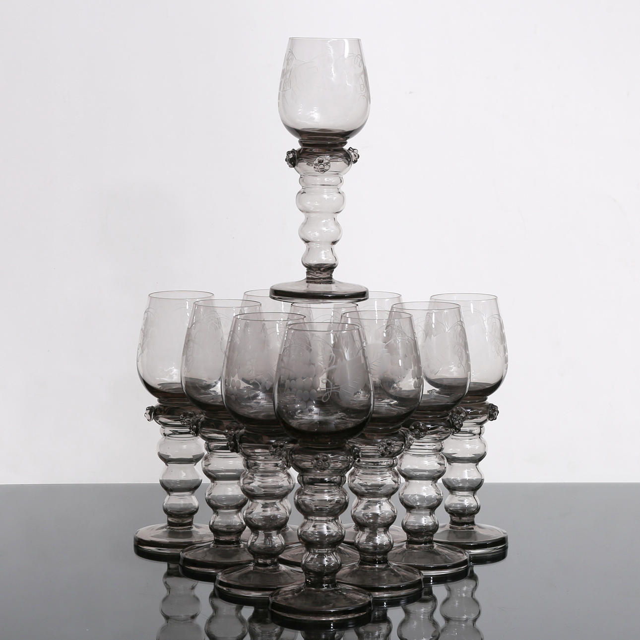 REMMARE, 11 Stück, rauchfarbenes Glas, Gullaskruf.