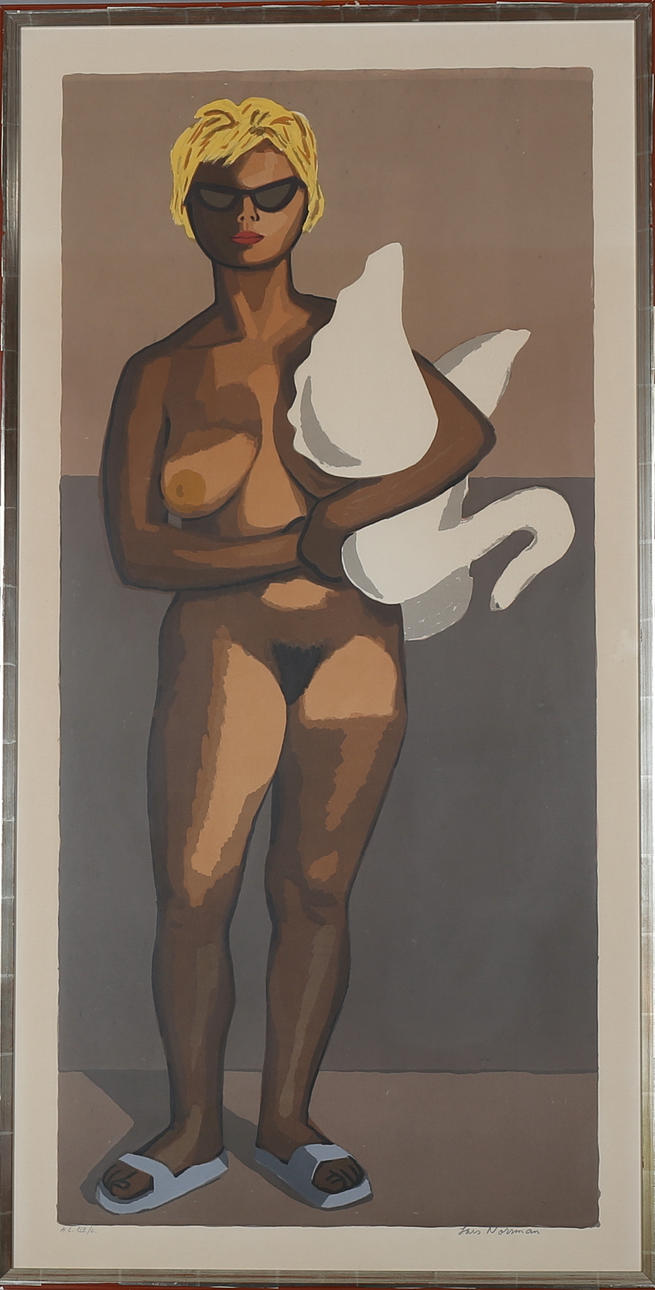 LARS NORRMAN. Modell med svan, färglitografi nr H C XIV/L, signerad.