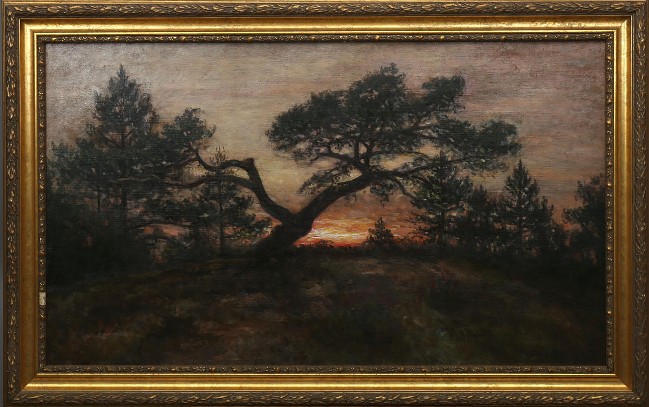SERVERIN NILSON. Skogsbild i soluppgång, olja på duk, signerad.