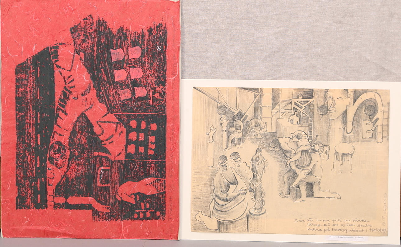 WANJA "NONES" HÅKANSSON. Träsnitt och blyertsteckning, signerade, -91,-99.