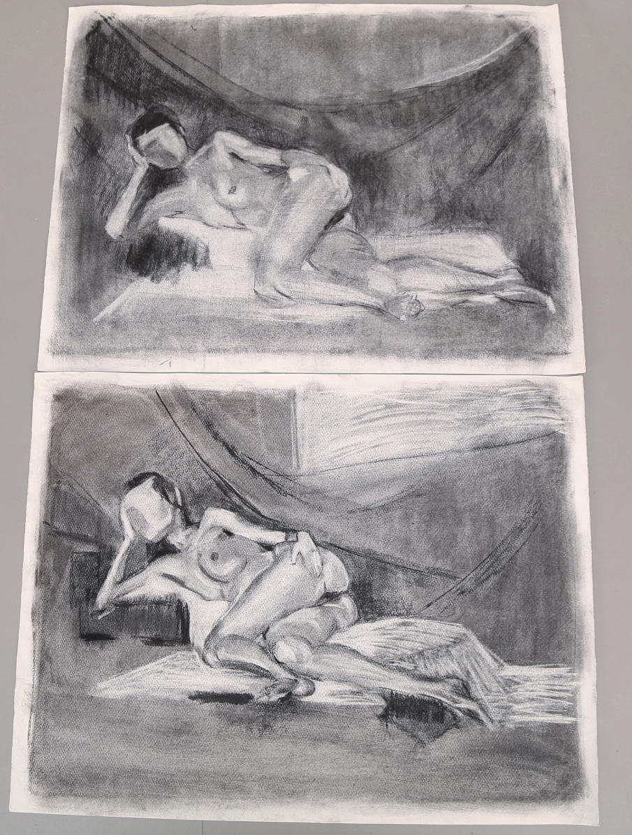 WANJA "NONES" HÅKANSSON. Skisser, 4 st, kroki, kol-, blyerts, signerade och osignerade.