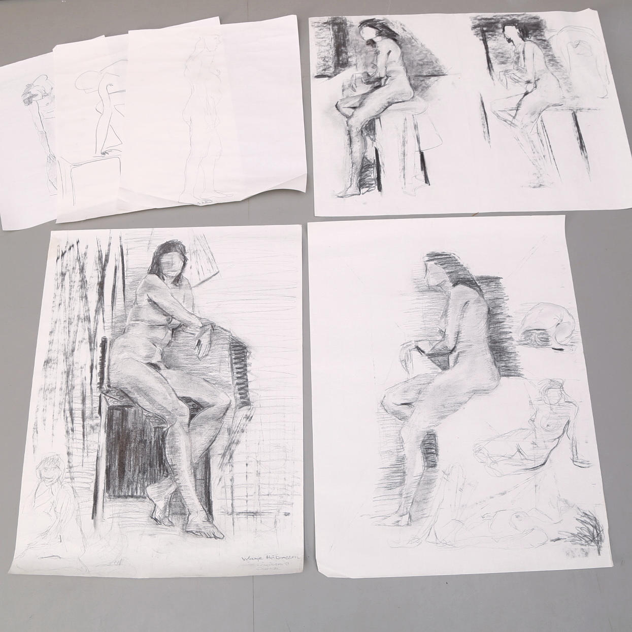 WANJA "NONES" HÅKANSSON. Skisser, 7 st, kroki, kol-, blyerts-, signerade och osignerade.