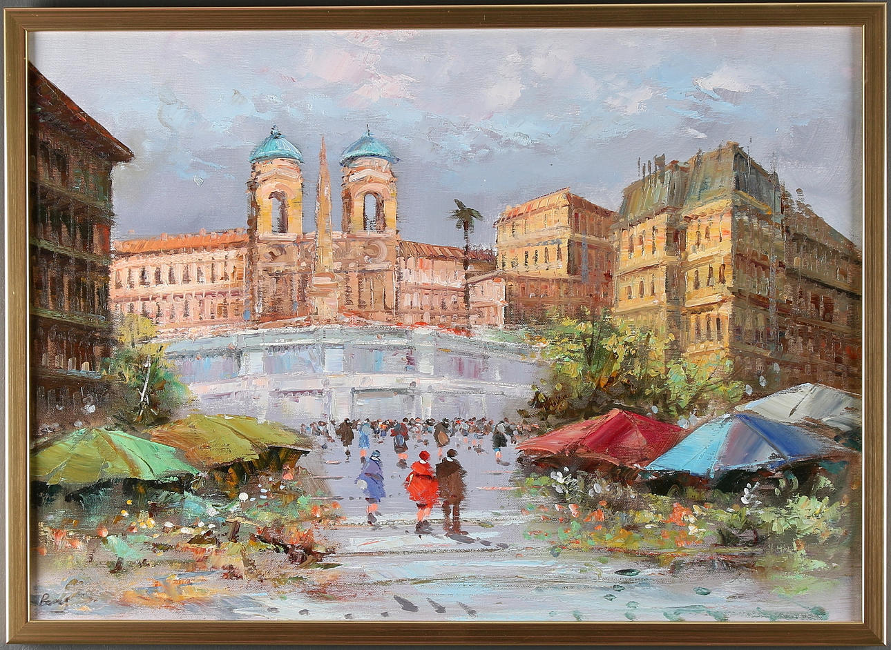 OIDENTIFIERAD KONSTNÄR. Gatuscen, olja på duk, otydligt signerad.