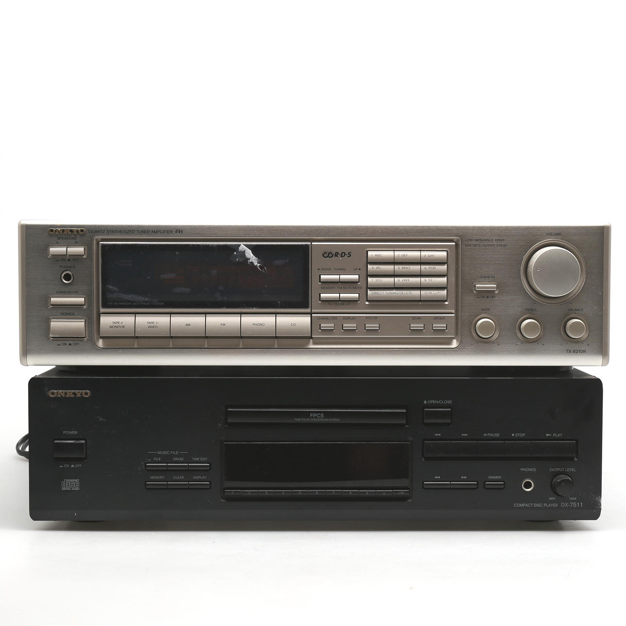 FÖRSTÄRKARE OCH CD-SPELARE, Qartz synthezised tuner amplifier TX-810R samt Compact disc player DX 7511, Onkyo Corporation, Japan.