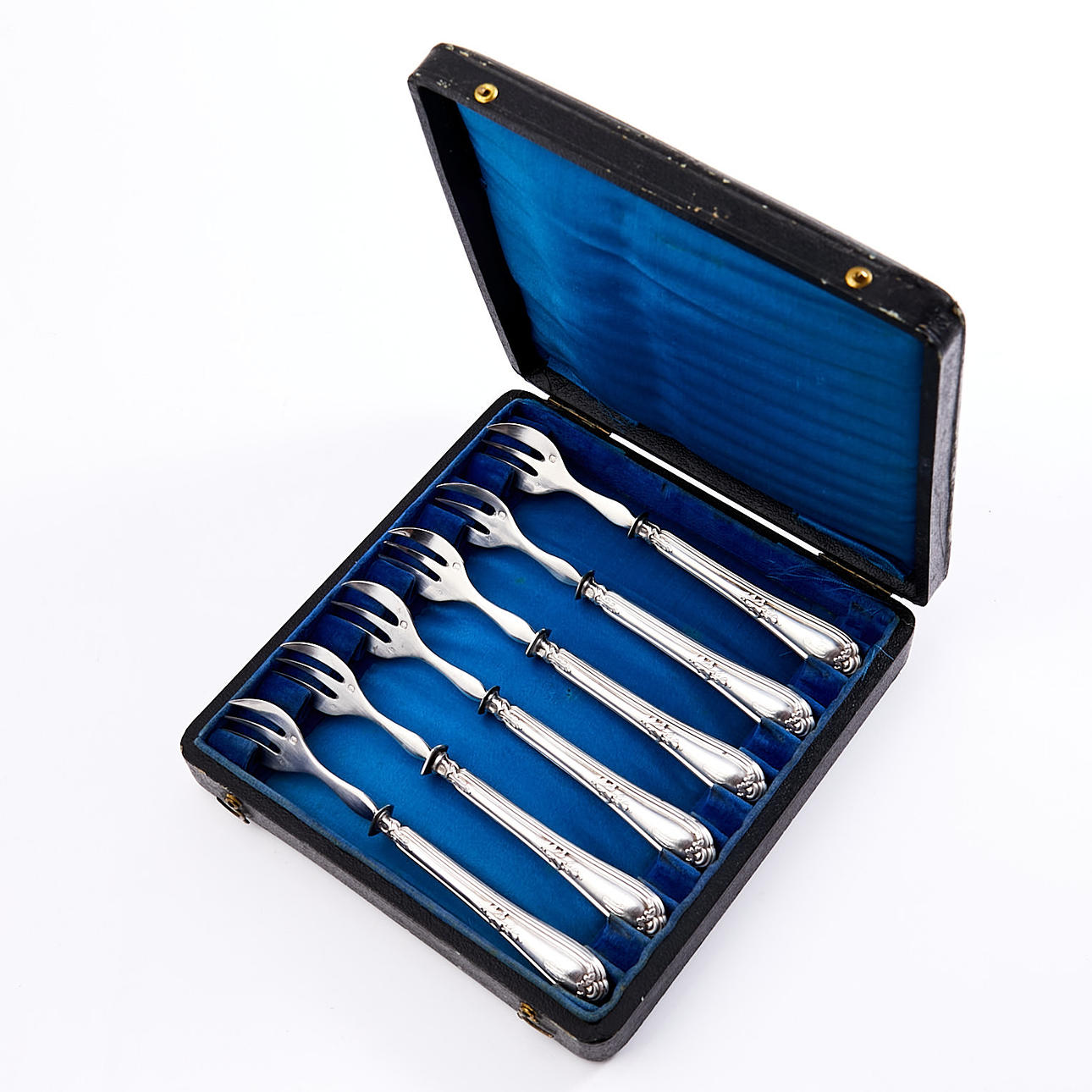 OSTEGAFLER, 6 stk, sølv, Minerva, Frankrig, i etui.