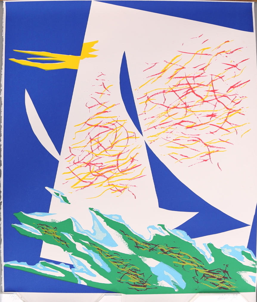 OLLE KÅKS. Färglitografi, segelbåtar, signerad, daterad -92, numrerad 177/290.