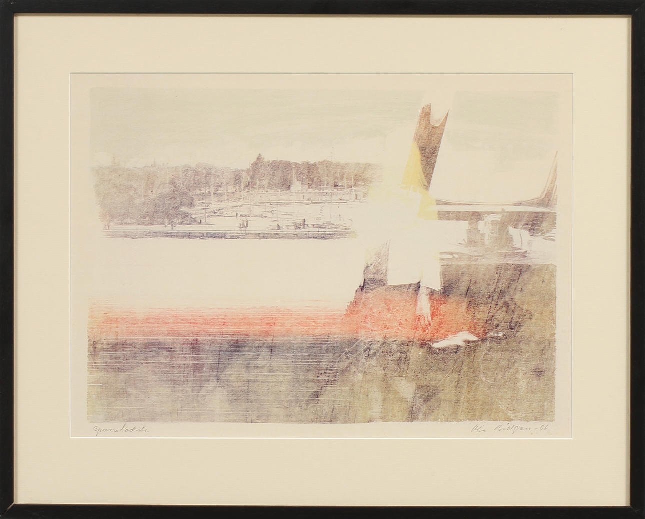 OLA BILLGREN. Komposition med hamn och flicka. Färglitografi, signerad och daterad -66 samt numrerad épreuve d'artiste.