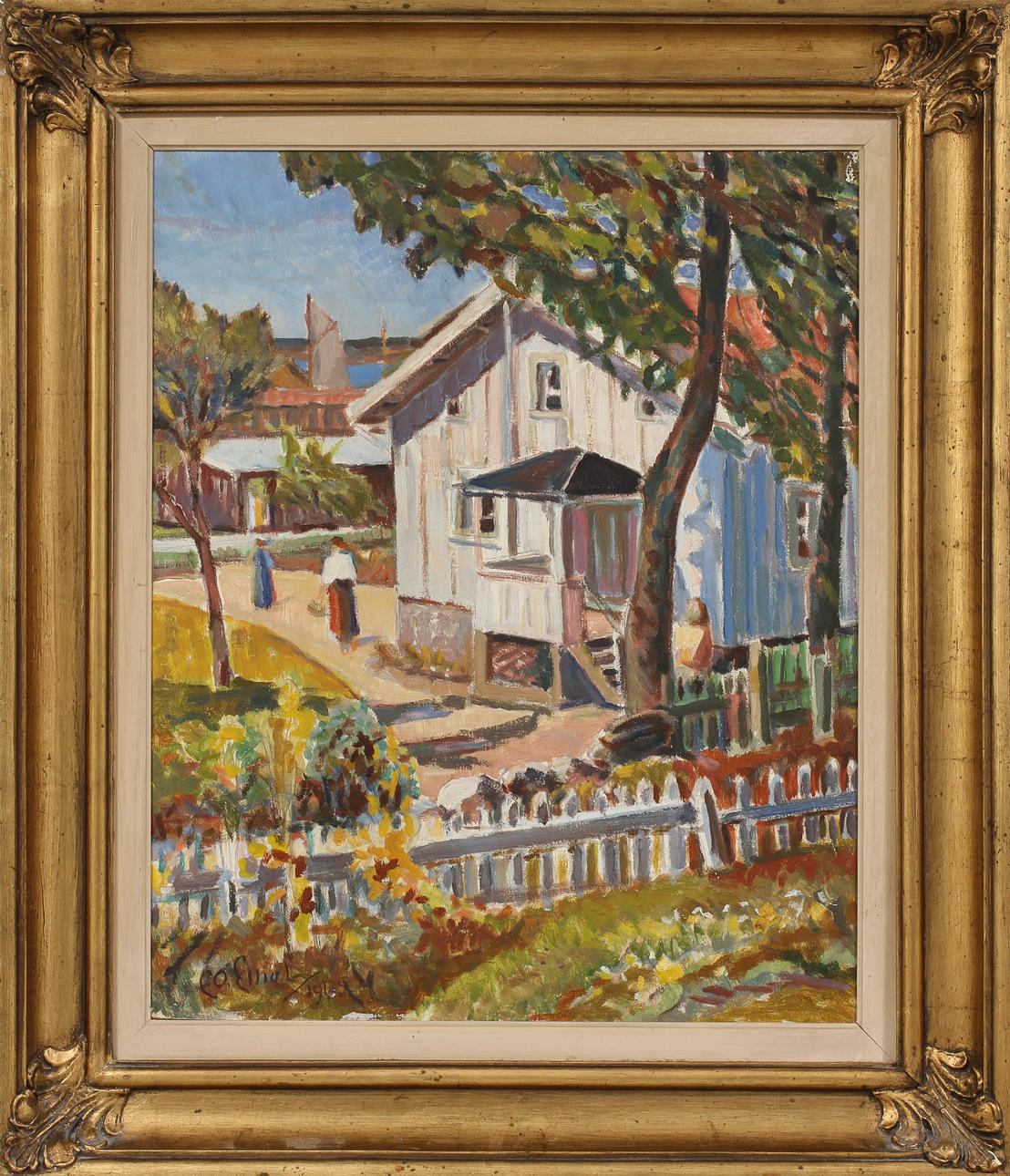 CARL OTTO ELLIOT. Motiv från Stenungsund, olja på pannå, signerad och daterad 1945.