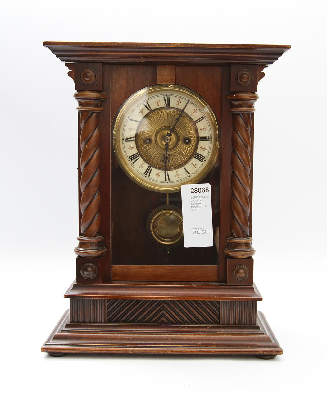 BORDSPENDYL, liknande biblioteksur, träfodral, omkr 1900.