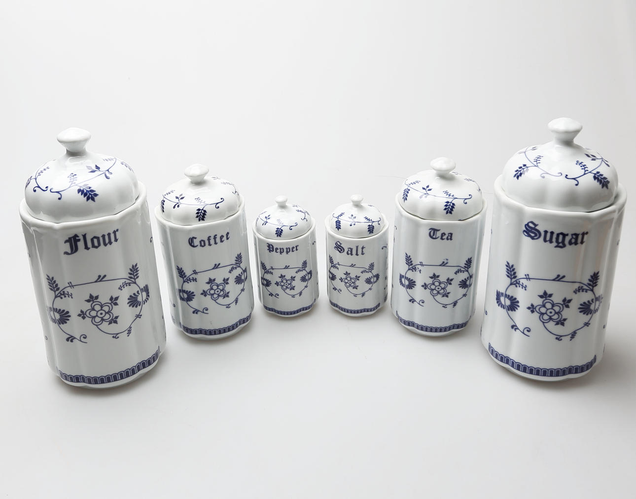 SPICE JARS, 6 pcs, porcelain, marked TC.