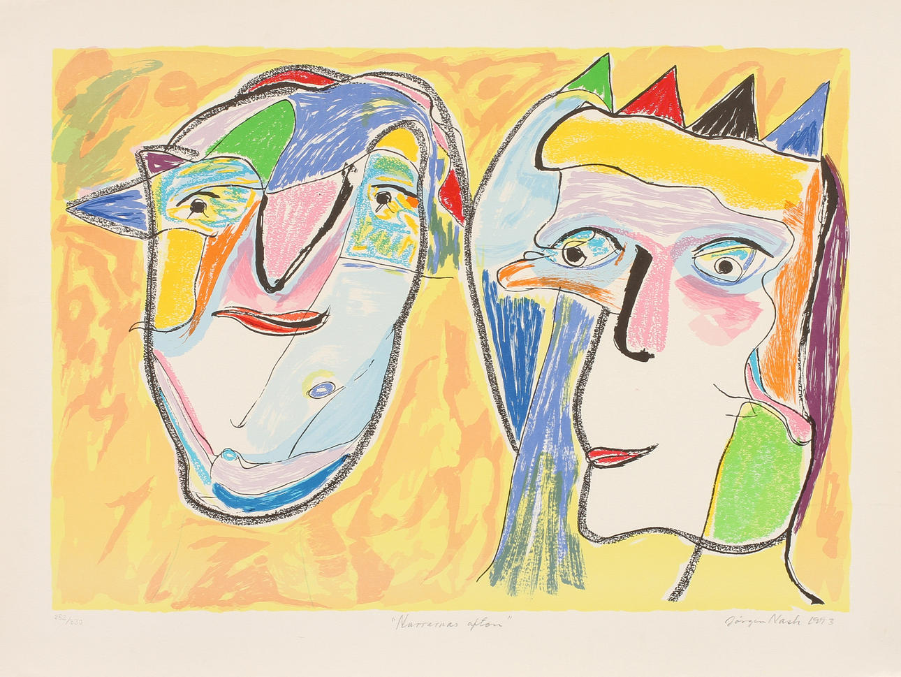 JÖRGEN NASH. "Narrarnas afton", färglitografi, signerad och numrerad 282/330.