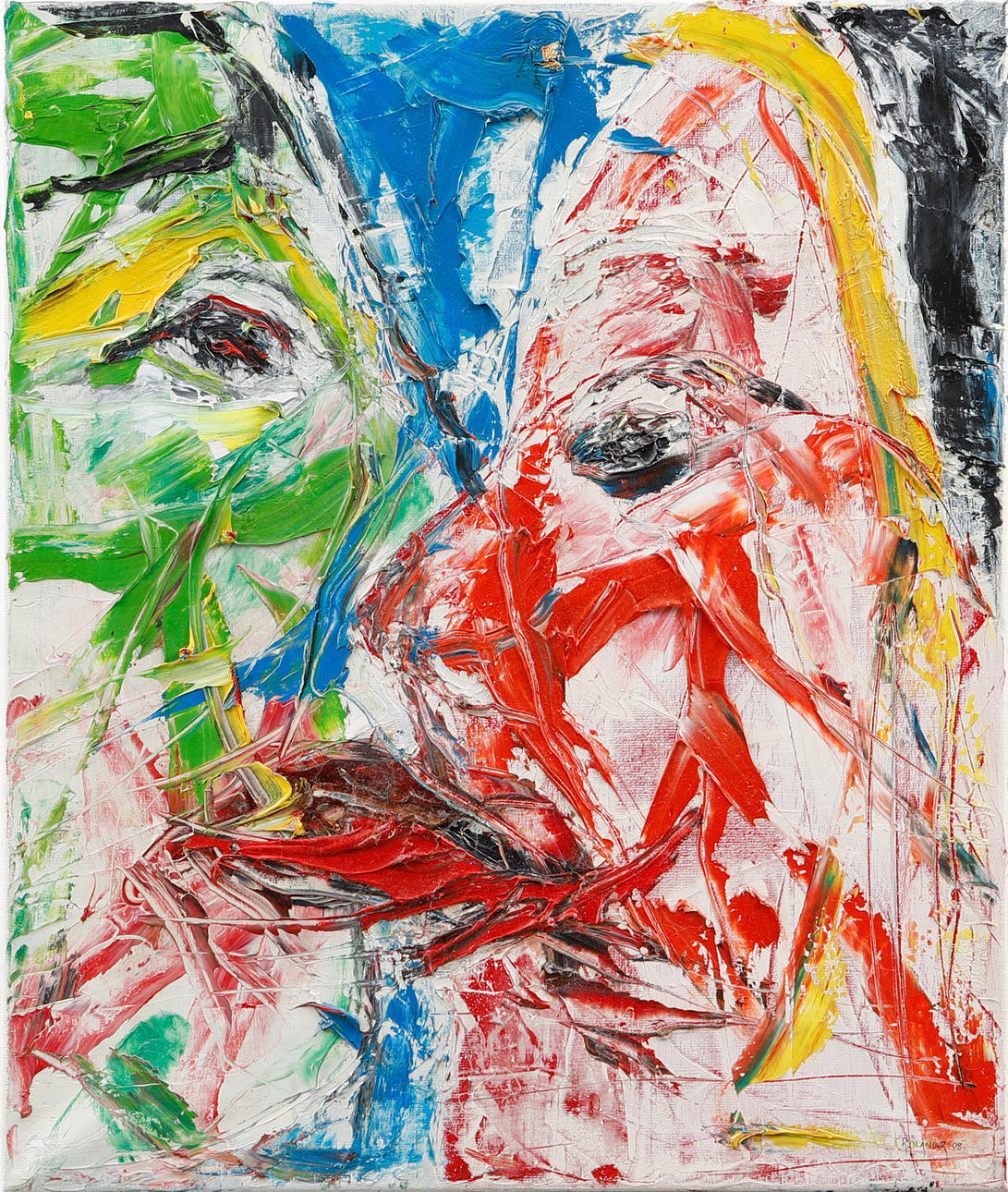 OIDENTIFIERAD KONSTNÄR. Composition with face, oil on canvas, signed Rölander and dated -08.