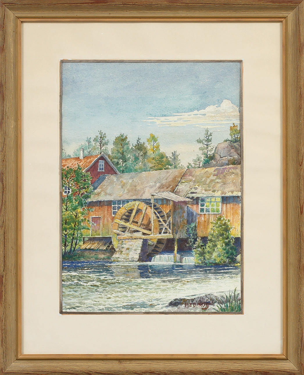 JOHN HEDAEUS. Vattenkvarn, akvarell, signerad.