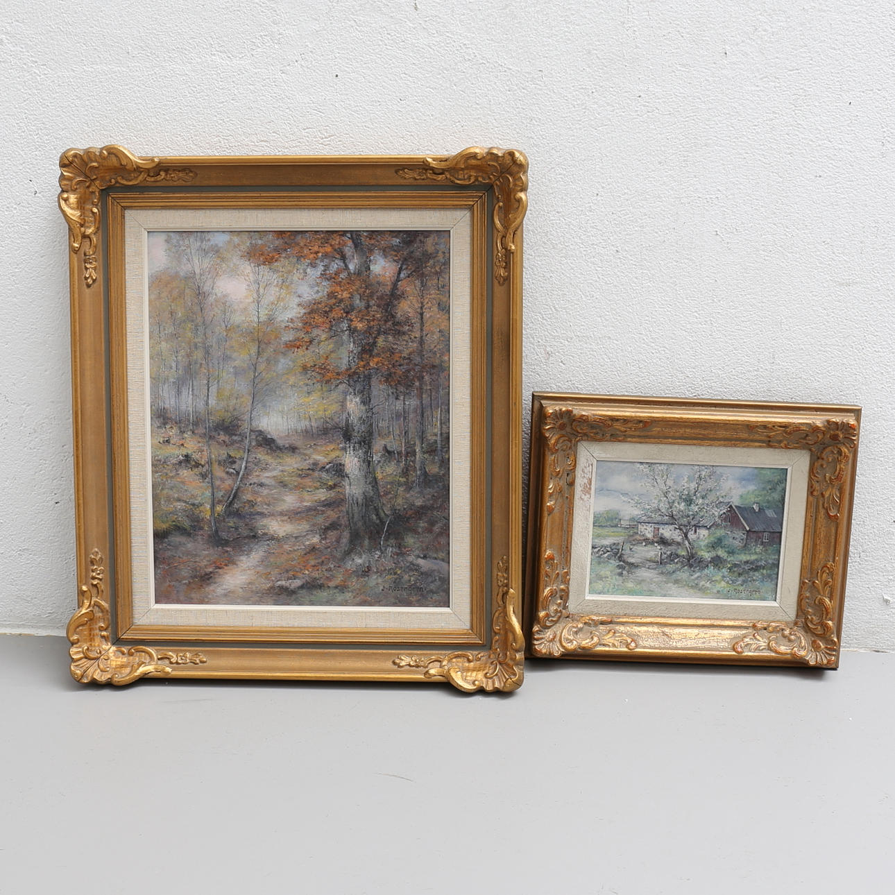 JEAN ROSENGREN. Oljor på duk 2 st, signerade J Rosengren.