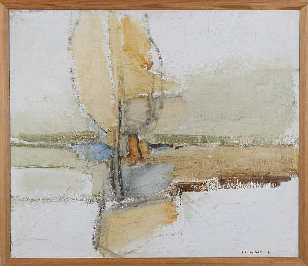 ULF HÅRDNER. Olja på duk, komposition i gult, signerad U Hårdner samt daterad 64.