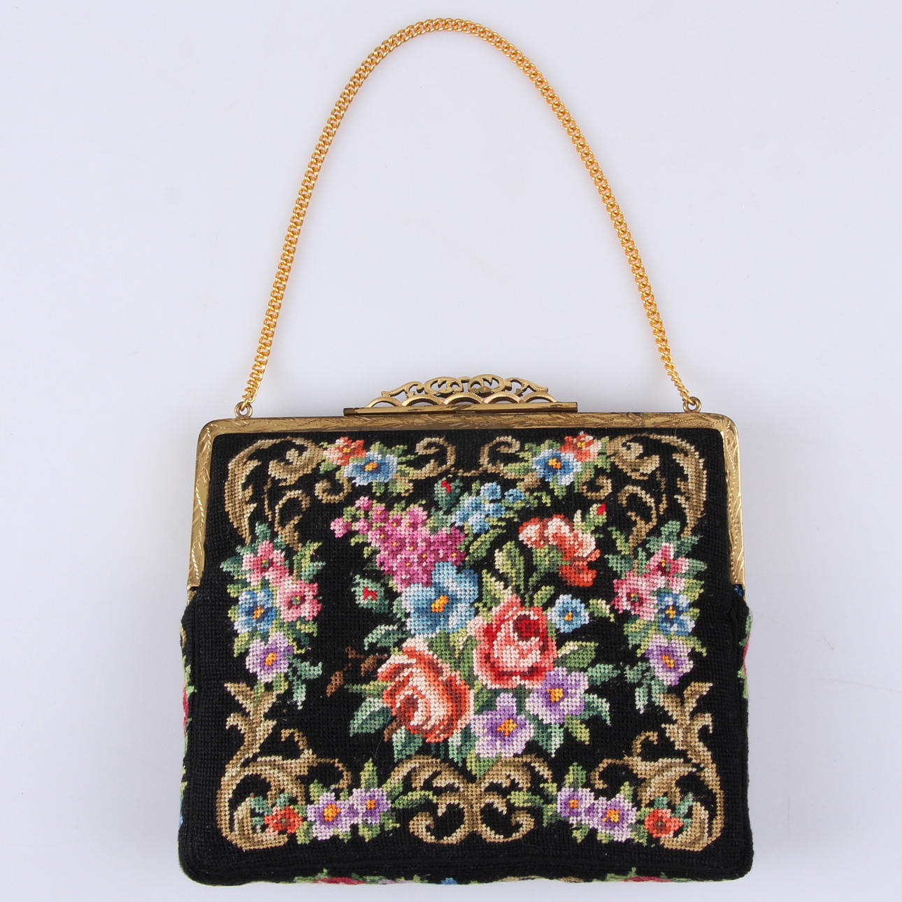 AFTONVÄSKA, Petit Point brodyr, Österrike, 1900-talets mitt.