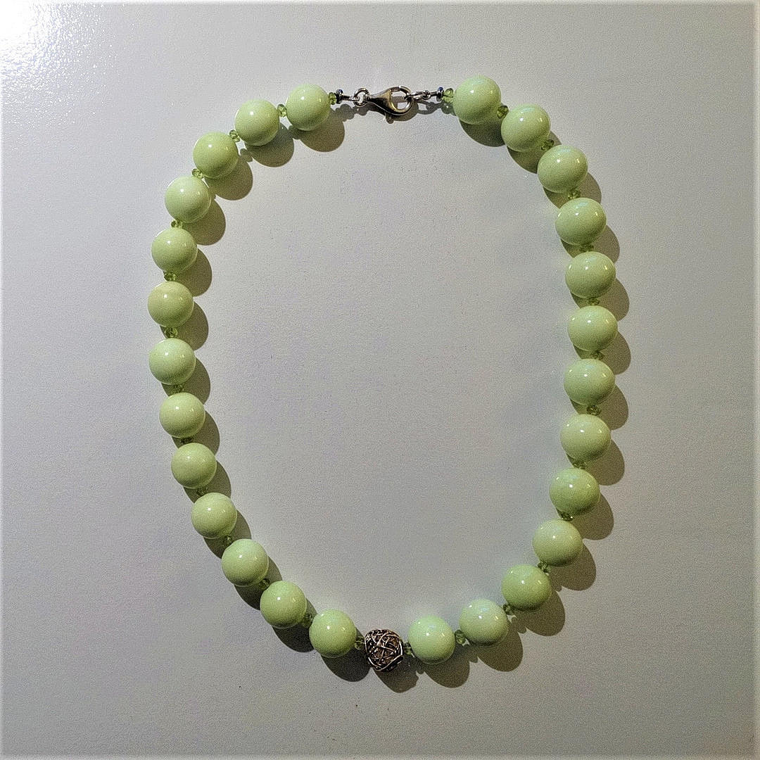 CEYLON-ACHAT MIT PERIDOT KETTE, Silber 925 Verschluss.