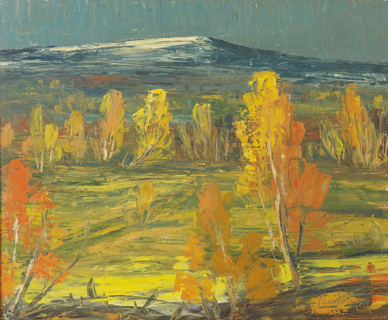 OIDENTIFIERAD KONSTNÄR. Fjällandskap, olja på pannå, signerad Höök -48.