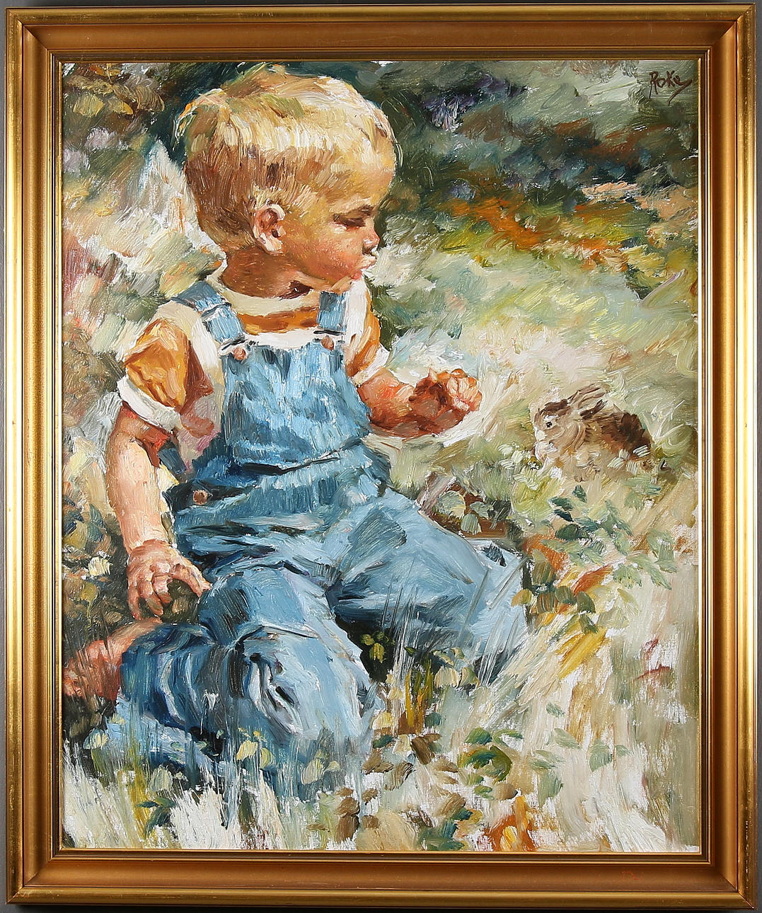 CHARLES ROKA. Lekande barn, olja på duk, signerad.